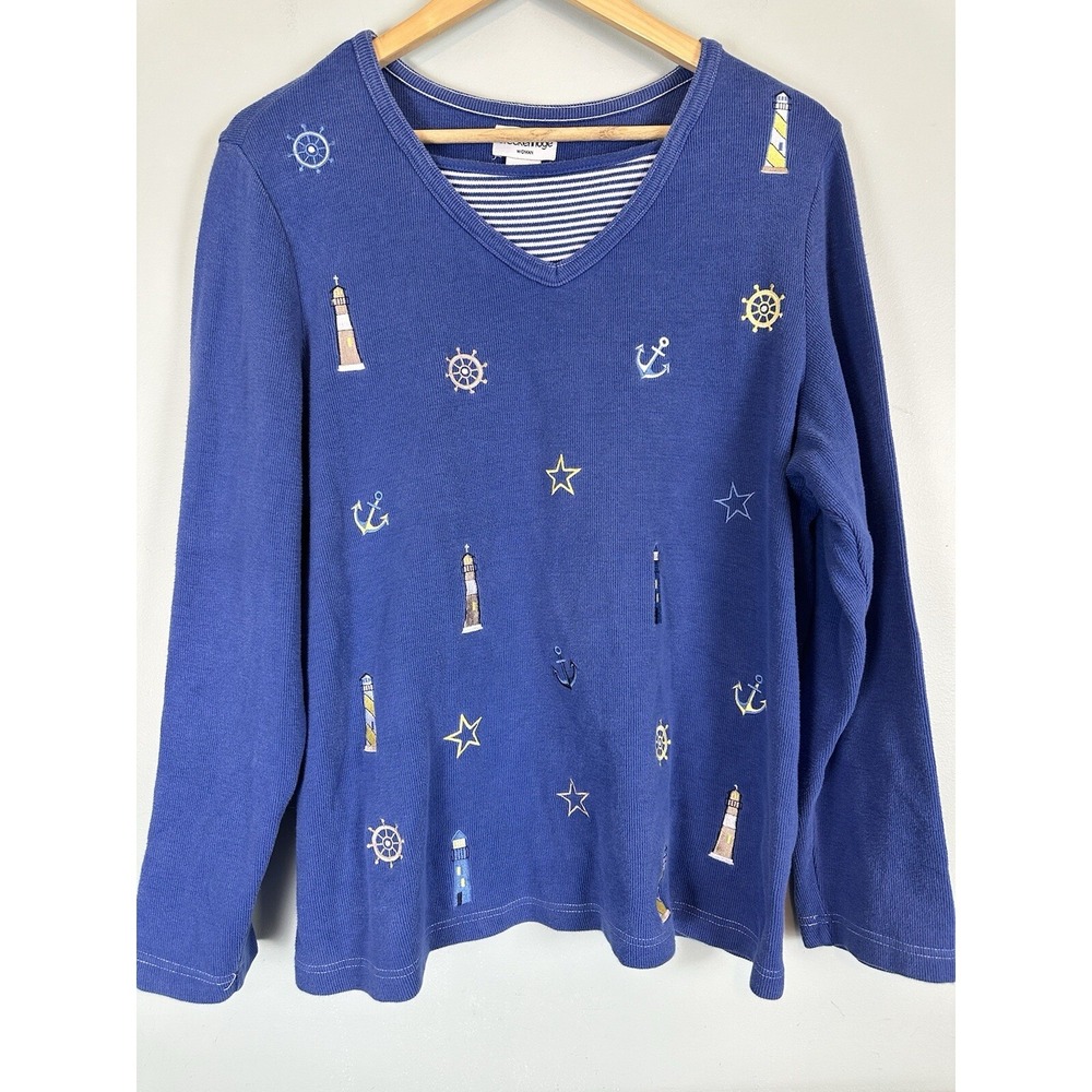 Breckenridge Long Sleeve Embroidered Nautical Theme Sweater Size 1X Lighthouse A